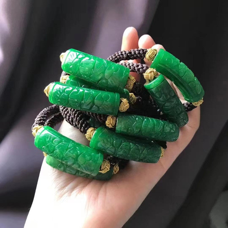COKICOCO Jadeite carving, dried green jade bracelet, women's handmade woven jade bracelet, bracelet gift