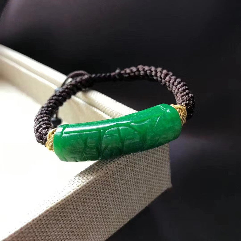 COKICOCO Jadeite carving, dried green jade bracelet, women's handmade woven jade bracelet, bracelet gift
