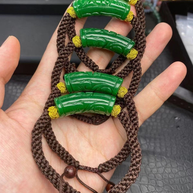 COKICOCO Jadeite carving, dried green jade bracelet, women's handmade woven jade bracelet, bracelet gift