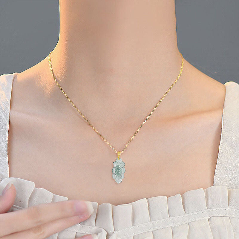 COKICOCO Natural A-grade jade blue water lotus pendant 18K gold inlaid with ice seed lotus jade pendant flower piece women's necklace