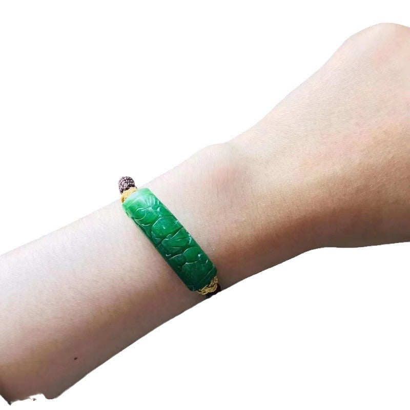 COKICOCO Jadeite carving, dried green jade bracelet, women's handmade woven jade bracelet, bracelet gift